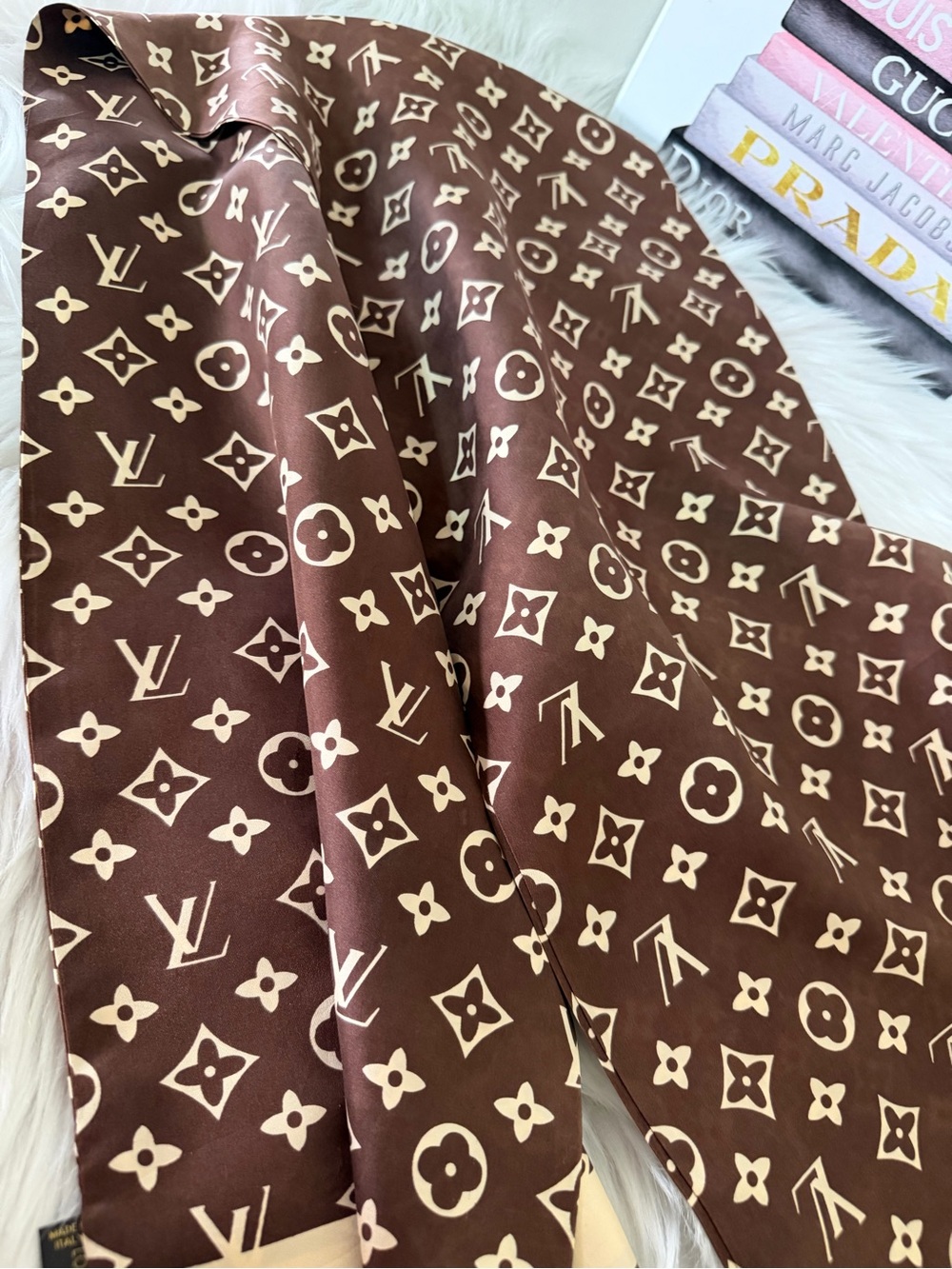 Louis Vuitton Brown and Cream Monogram Silk Square